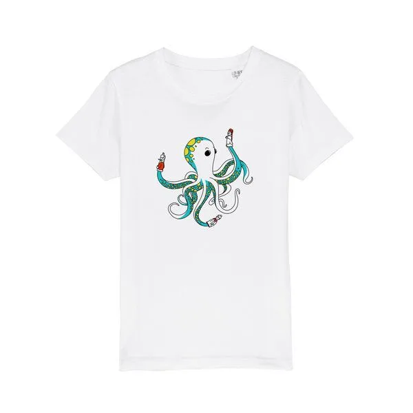 Spangeltangel Spangeltangel Kinder-T-Shirt "Oktopus", bedruckt, Biobaumwolle, Weiß, – Produktbild 1 von 5