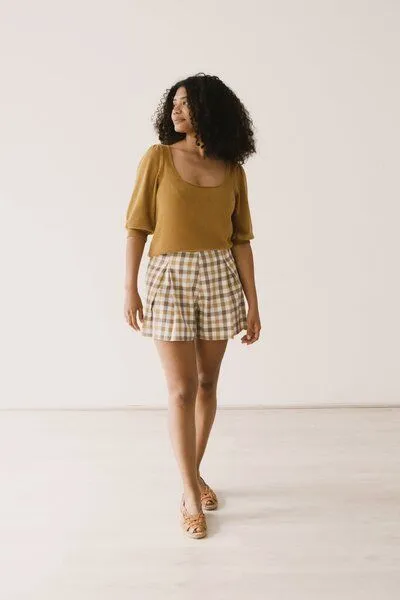 TIRALAHILACHA TIRALAHILACHA Hannia organic cotton shorts vichy, Gelb, – Produktbild 3 von 4