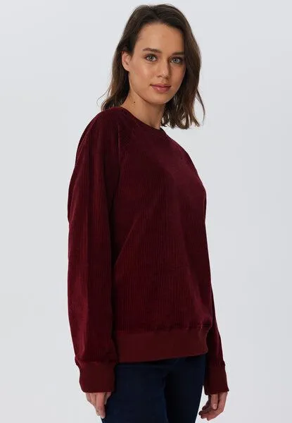 Leela Cotton Leela Cotton Damen Cord-Sweatshirt aus 100% kba-Baumwolle - Feiner Nicky Cordstoff 1278, Bordeaux, – Produktbild 4 von 4