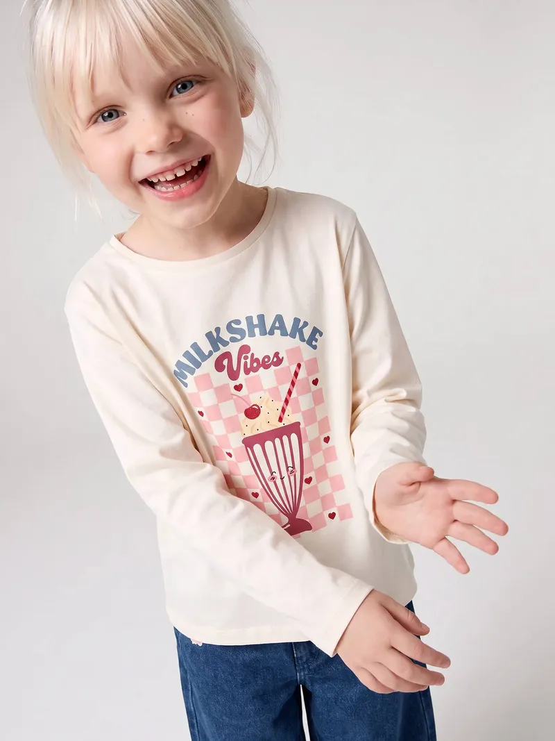 Vertbaudet Langarmshirt MILKSHAKE Mädchen, Wollweiß, – Produktbild 2 von 4