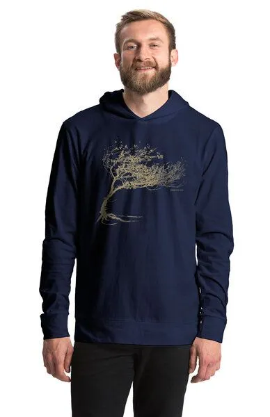 Peaces.bio - handbedruckte Biomode Peaces.bio - handbedruckte Biomode Bio-Jersey-Kapuzensweater Unisex "Windy Tree", Navy, – Produktbild 2 von 2