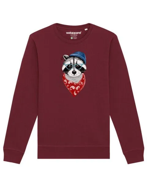 watapparel watapparel Sweatshirt Unisex Waschbär, Burgundy, – Produktbild 1 von 4