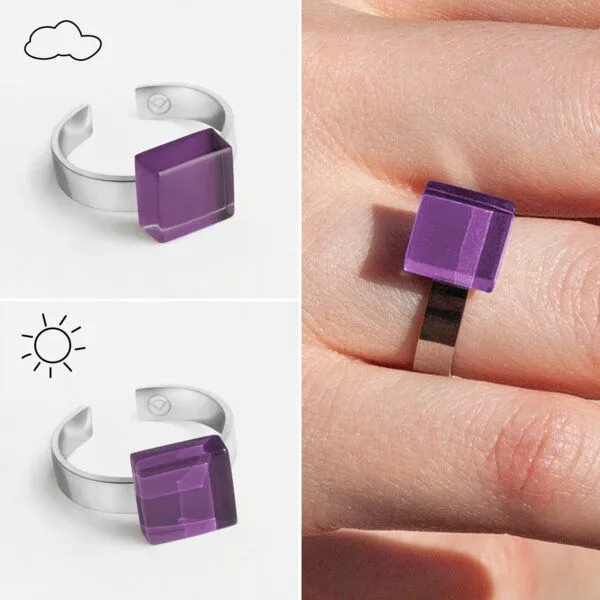 ALEXASCHA ALEXASCHA Geometrischer Ring aus Glas, mini, Amethystlila, – Produktbild 3 von 4