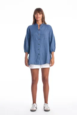 RAVENS VIEW IBIZA RAVENS VIEW IBIZA Damen vegan Leinenhemd Mei Indigoblau – Produktbild 1 von 1