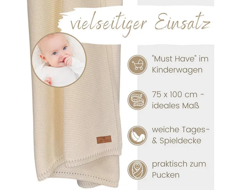Babydecke DIKOS® Baby Decke für Neugeborene aus *100%* Bio Baumwolle, DIKOS, Kuscheldecke PREMIUM Qualität Geschenk zur Geburt, atmungsaktiv, clean, Weiß, – Produktbild 4 von 5