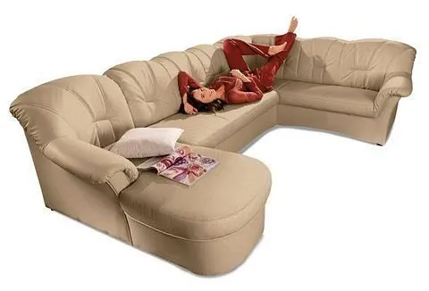 DOMO collection Wohnlandschaft Papenburg, zeitlose Rückensteppung, bequem, U-Form, Breite 297cm, in großer Farbvielfalt, wahlweise mit Bettfunktion, Beige, – Produktbild 4 von 8