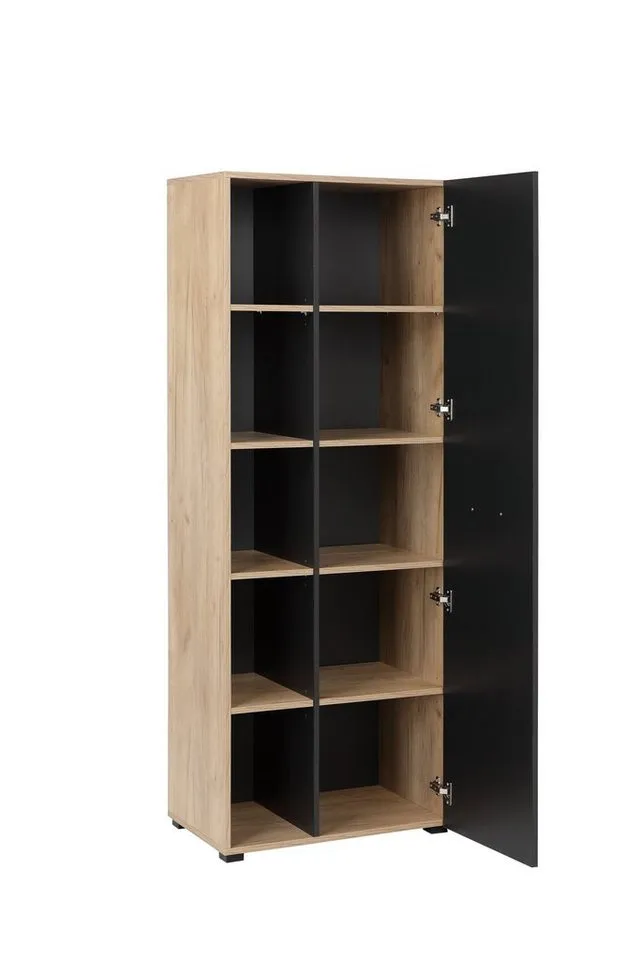 OTTO home Aktenschrank Moid, moderner Mehrzweckschrank, Maße: 64,5x41,5x175 cm, 5 Fächer mit viel Stauraum, Schwarz, – Produktbild 4 von 4