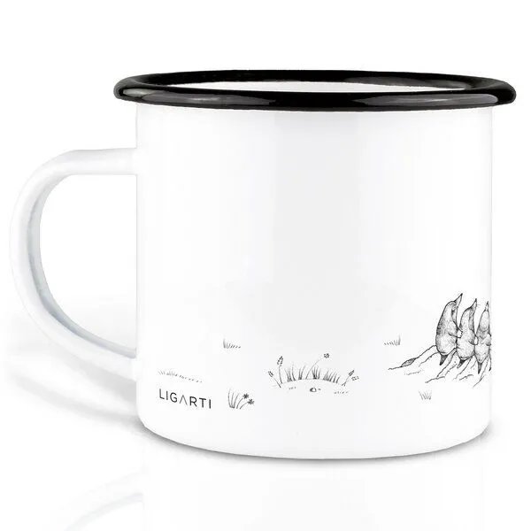 LIGARTI Emaille Tasse – Maulwürfe, Waschbär und Eichhörnchen am Lagerfeuer – LIGARTI Tiermanufaktur – Produktbild 2 von 4