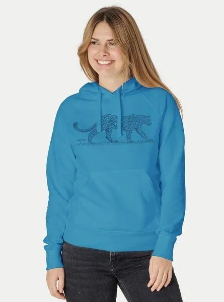 Peaces.bio - handbedruckte Biomode Peaces.bio - handbedruckte Biomode Bio-Damen-Kapuzensweater Leopard, Türkis, – Produktbild 1 von 1
