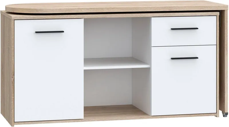 FORTE Schreibtisch Aliklia, multifunktional, Tischplatte ausschwenkbar, mit Rollen, Sideboard, Beige, – Produktbild 3 von 5