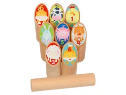 Goki goki Kinder Wikinger Kubb Tiere aus Holz, 9-teilig, bunt lackiert Höhe 14,5 cm, Durchmesser 4,5 cm – Produktbild 1 von 1