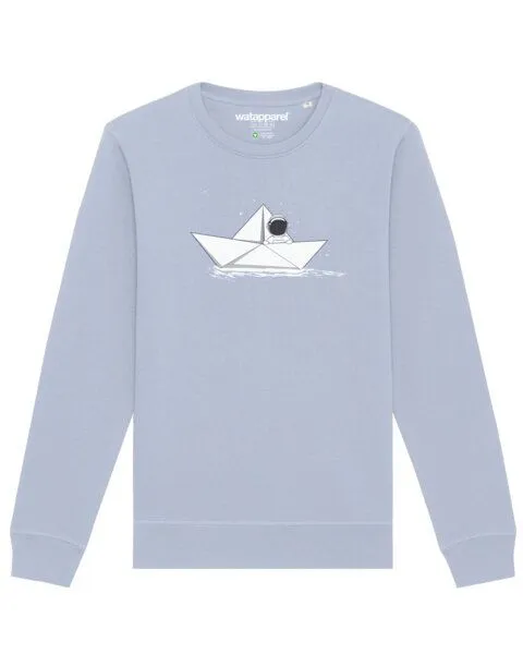 watapparel watapparel Sweatshirt Unisex Astronaut in paper boat, Serene blue, – Produktbild 1 von 3