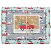 dabelino dabelino Geschenkpapier Set: Weihnachten "Zug und Auto": 4x Bögen + 1x Karte (für Kinder) – Produktbild 1 von 1