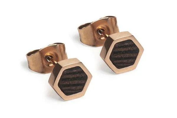 BeWooden BeWooden Hexagon Ohringe - Holz und Edelstahl Kombination, Rose, – Produktbild 1 von 4