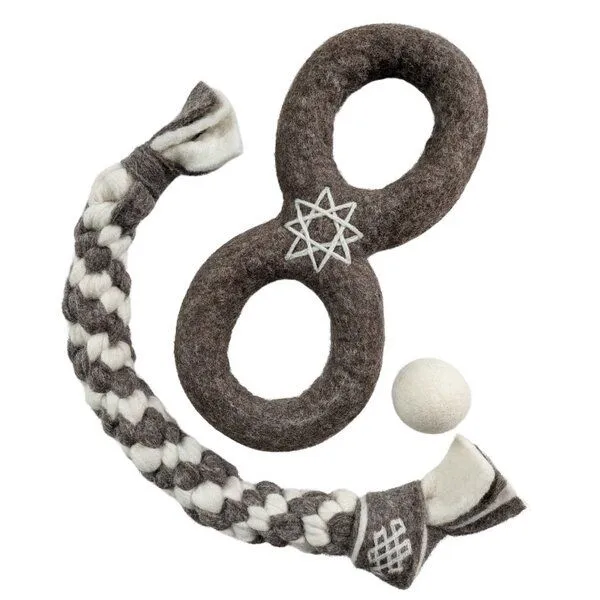 Wooliie Wooliie Hunde-Spielset aus 100 % naturbelassener Schurwolle (3er-Bundle) – Braided Rope & Ring – Produktbild 1 von 4
