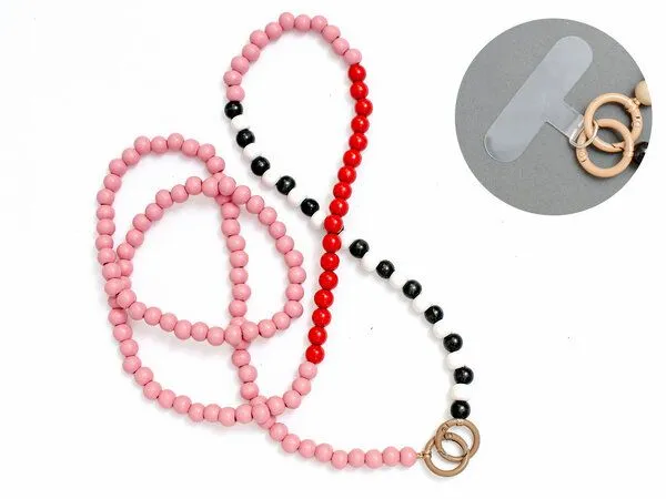 renna deluxe renna deluxe Handykette aus Holzperlen, Crossbody lang, Rosa mit lasche, – Produktbild 1 von 3