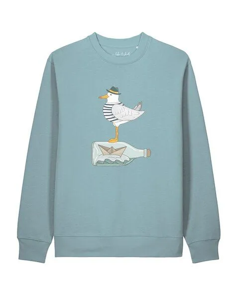 watapparel watapparel Sweatshirt Unisex Möwe mit Hut, Pebble blue, – Produktbild 1 von 2