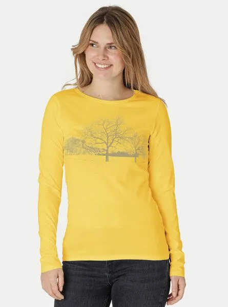 Peaces.bio - handbedruckte Biomode Peaces.bio - handbedruckte Biomode Damen Langarmshirt Landscape, Gelb, – Produktbild 1 von 2