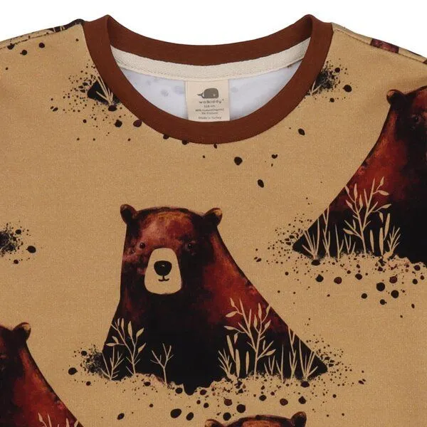 Walkiddy Kinder Sweatshirt GOTS-zertifiziert aus Bio-Baumwolle, senfgelb mit Grizzly-Bären-Print – Walkiddy, weich & hautfreundlich, Mustard, – Produktbild 2 von 3