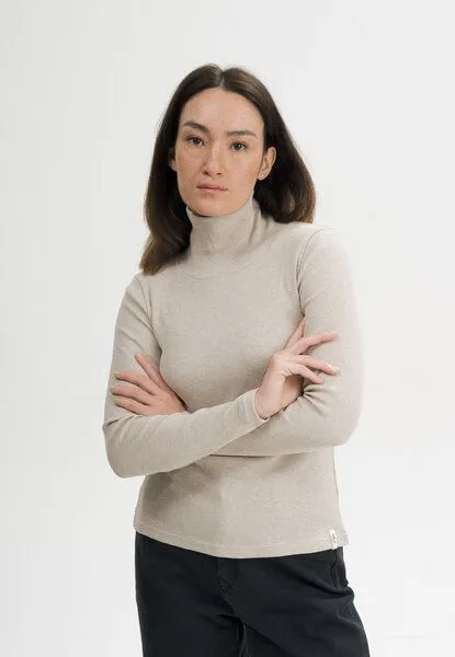 MELA MELA Ripp Rollkragen Langarmshirt Style MUNLI aus 100% Bio-Baumwolle, Kiesel melange, – Produktbild 1 von 4