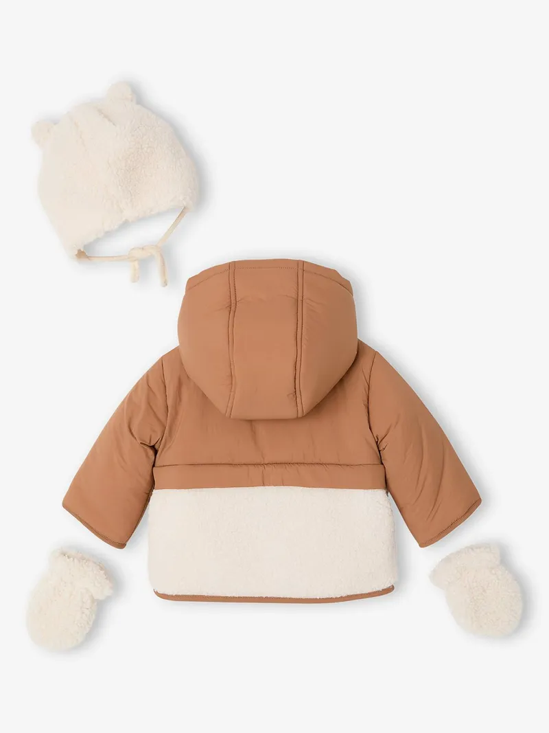 Vertbaudet Baby-Set aus Winterjacke mit Kapuze, Hellbraun, – Produktbild 3 von 4