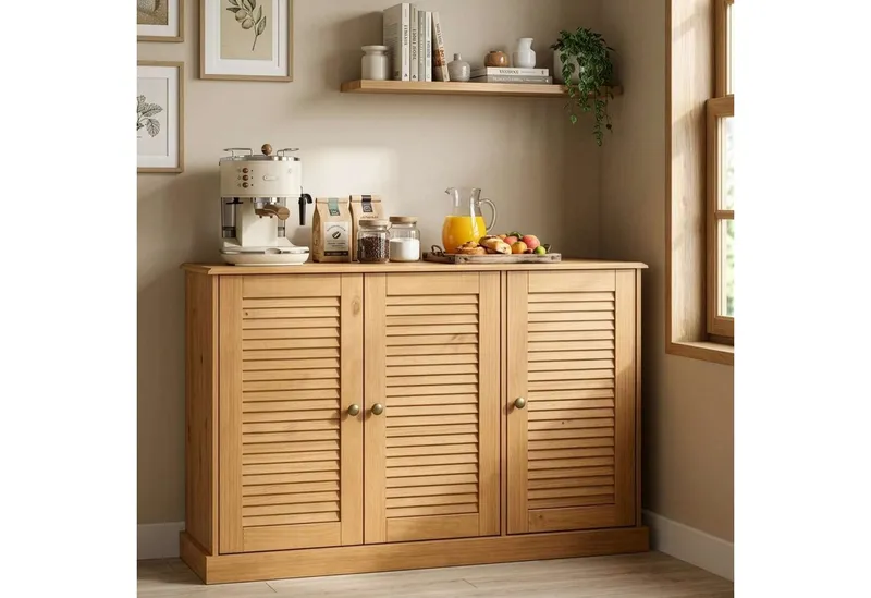 OTTO home Sideboard Turia, mit Lamellentüren, Kommode aus massivem Kiefernholz, FSC®, Breite 125 cm, Beige, – Produktbild 1 von 5