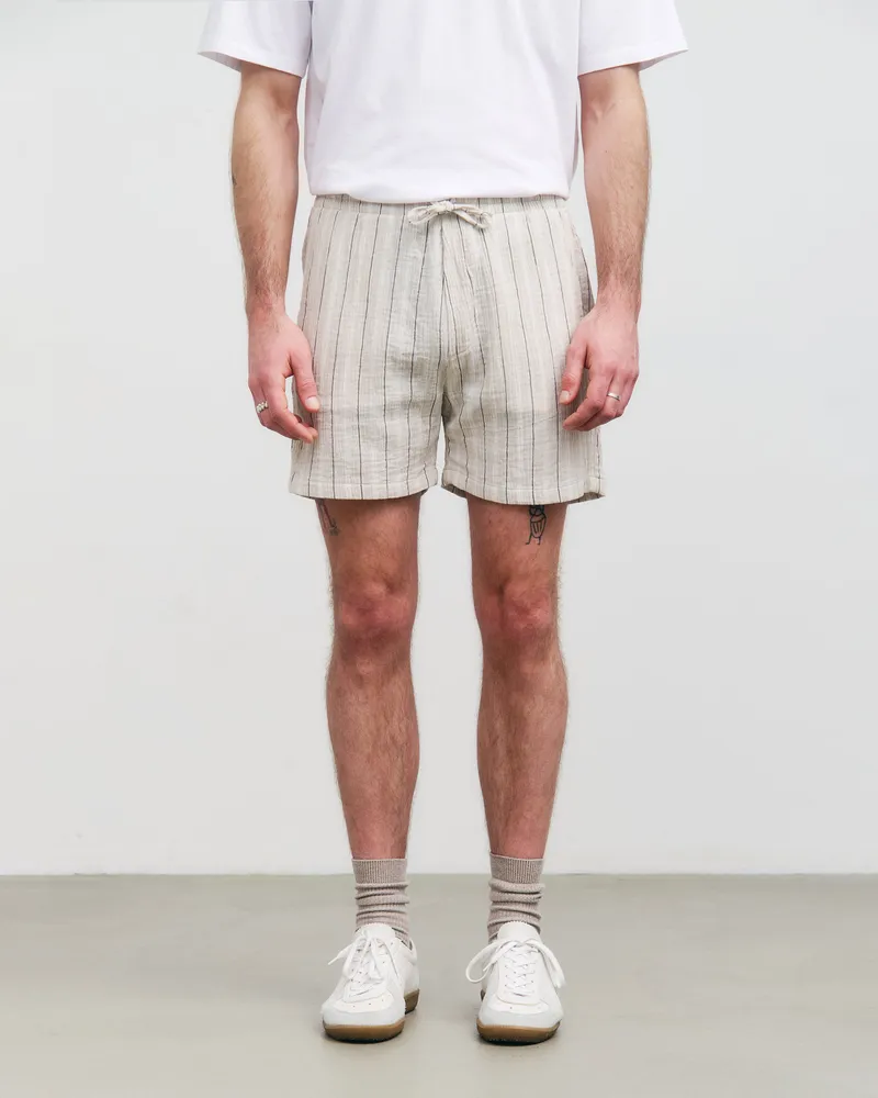 Rotholz Rotholz Herren vegan Shorts Muslin Sand Stripe, Beige, – Produktbild 1 von 2