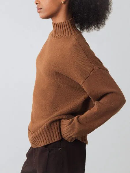 Honest Basics Honest Basics Damen Mock-Pullover aus Bio-Baumwolle, Toffee, – Produktbild 4 von 4