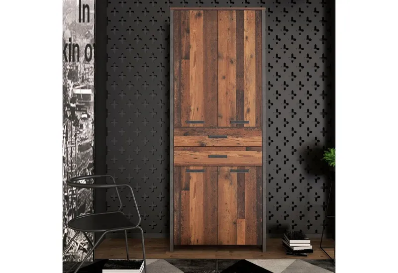 FORTE Aktenschrank Clif Mehrzweckschrank im Industriestil, Breite 86 cm x Höhe 220 cm, Braun|grau, – Produktbild 1 von 5