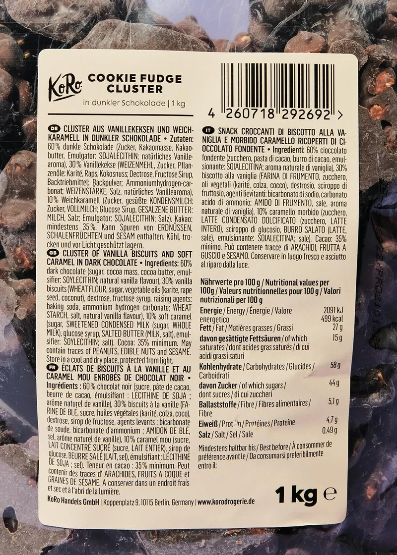KoRo Cookie Fudge Cluster in dunkler Schokolade 1 kg – Produktbild 3 von 5