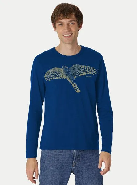 Peaces.bio - handbedruckte Biomode Peaces.bio - handbedruckte Biomode Bio-Herren-Langarmshirt "Sperber", Hellgrau, – Produktbild 3 von 3