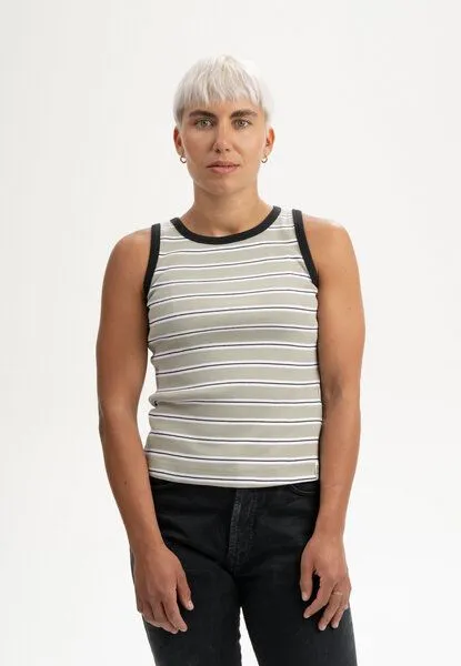 MELA MELA Ripp Tanktop Style DRISNA aus 100% Bio-Baumwolle, Dusty green gestreift, – Produktbild 1 von 4