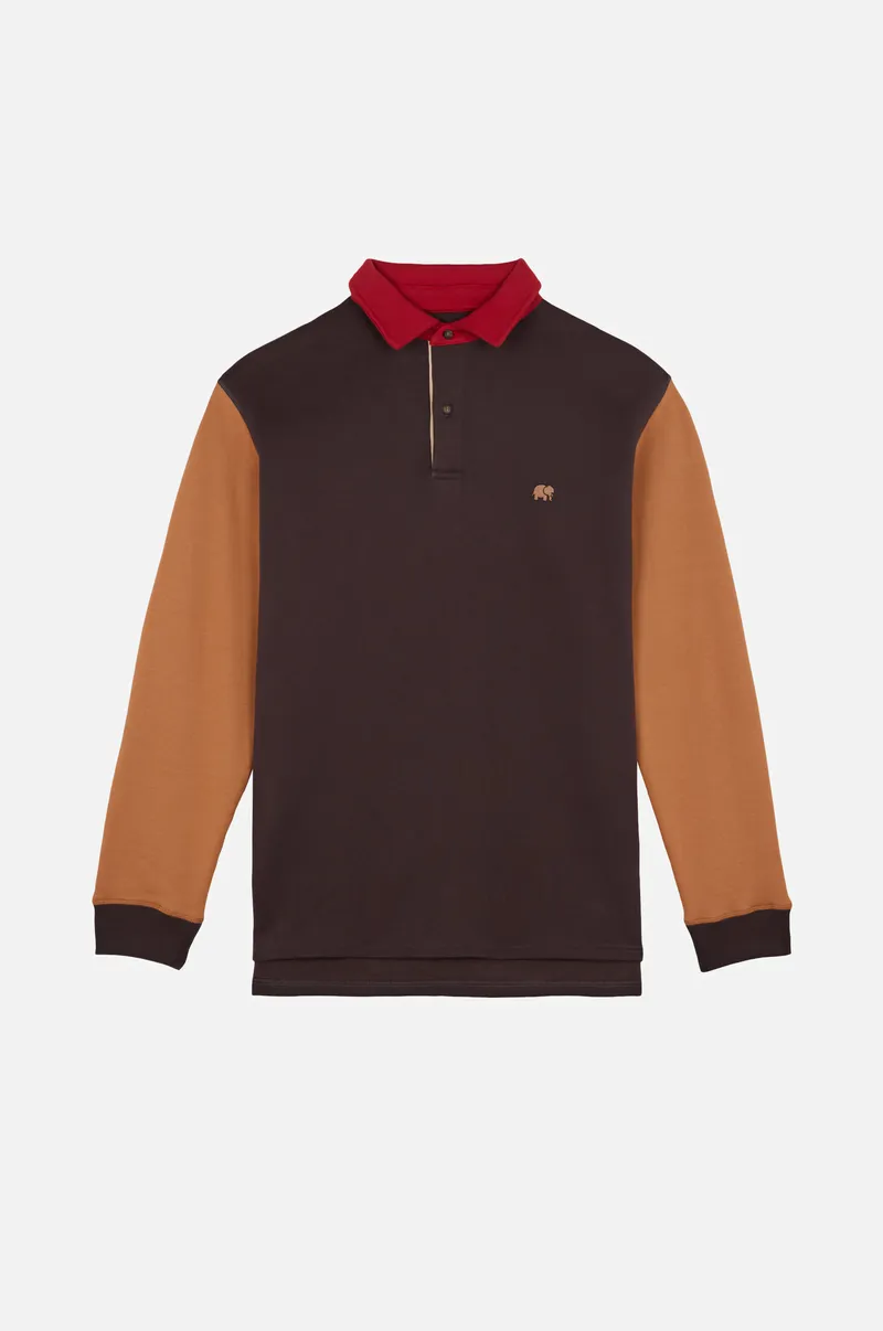 Trendsplant Trendsplant Herren vegan Polo Sweatshirt Color Block Solemnity In Braun, Braun, – Produktbild 1 von 2