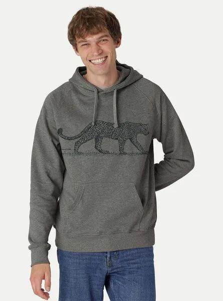 Peaces.bio - handbedruckte Biomode Peaces.bio - handbedruckte Biomode Bio-Herren-Kapuzensweater Leopard, Grau, – Produktbild 1 von 3