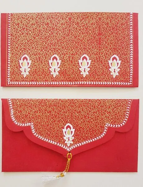 BAGHI BAGHI Kuverts Set aus handgeschöpftem Seidelbastpapier Set mit 5 Stück, Rot, – Produktbild 1 von 1