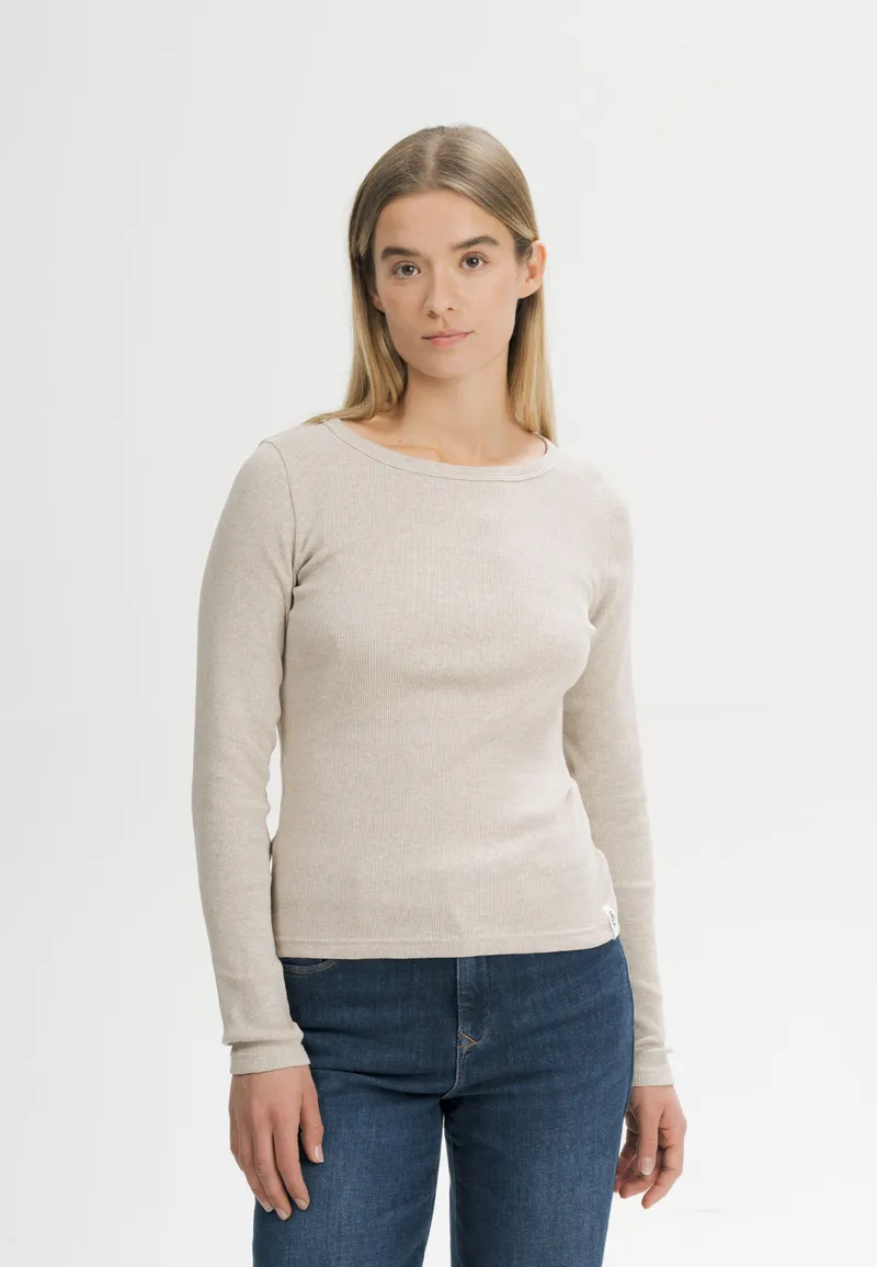 MELA MELA Ripp Longsleeve Style MEHAR aus 100% Bio-Baumwolle, Kiesel melange, – Produktbild 1 von 7