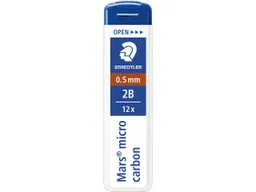 Staedtler STAEDTLER Ersatzminen für Druckbleistifte 'Mars micro carbon' Ø 0,5 mm, 12 Stk., 2B – Produktbild 1 von 1