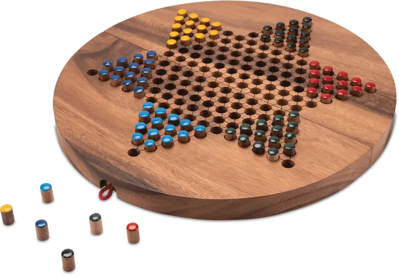 LOGOPLAY Spiel Halma rund + klappbar, Gesellschaftsspiel, Halma XL rund Stern-Halma / Chinese Checkers aus edlem Samena-Holz, Beige, – Produktbild 3 von 5