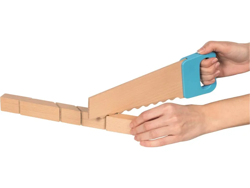 Goki Goki Holzbausteine mit Klettverbindungen und Säge, 11-teilig Maße Säge 26,5 x 9 x 1,2 cm, Mehrfarbig, – Produktbild 2 von 2