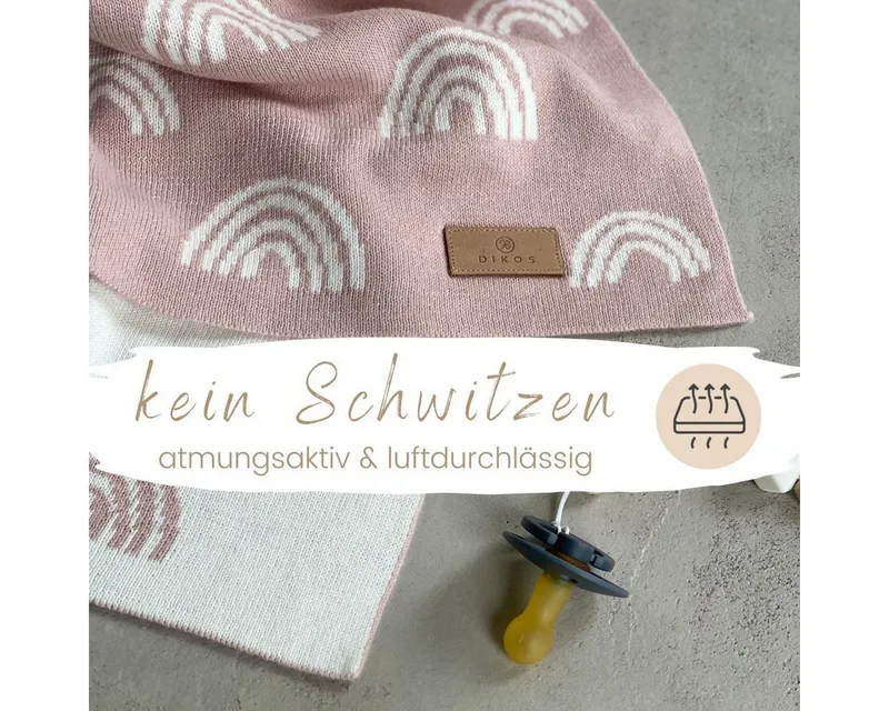 Babydecke DIKOS® aus Bio-Baumwolle - Regenbögen - Baby Decke für Neugeborene, DIKOS, Geschenk zur Geburt - Strickdecke PREMIUM Qualität - atmungsaktiv, Rosa, – Produktbild 4 von 5