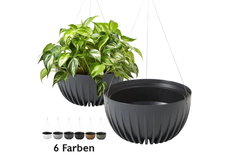 KONZEPT KONZEPT Blumenampel hängend Blumentopf 30cm Durchmesser, Hängetopf für Pflanzen, aus Kunststoff, Grau, – Produktbild 2 von 5