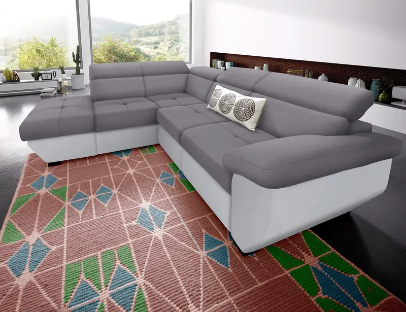COTTA Ecksofa Speedway L-Form, B: 262cm, moderne Couch, bequeme Wellenunterfederung, Kopfteilverstellung, optional Schlaffunktion & Bettkasten, Grau, – Produktbild 1 von 8