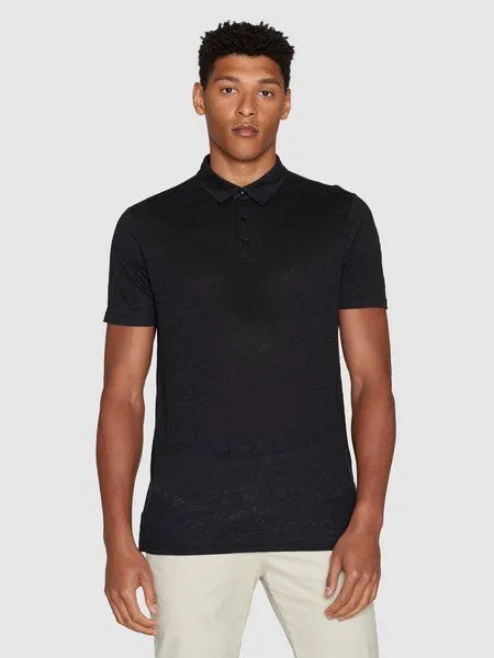 KnowledgeCotton Apparel KnowledgeCotton Apparel Poloshirt Regular aus Bio-Leinen, Schwarz (black-jet), – Produktbild 1 von 3