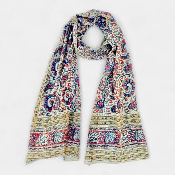 Der Lindwurm Der Lindwurm Kalamkari- Schal , Handdruck mit Pflanzenfarben, Rot/gold, – Produktbild 1 von 1