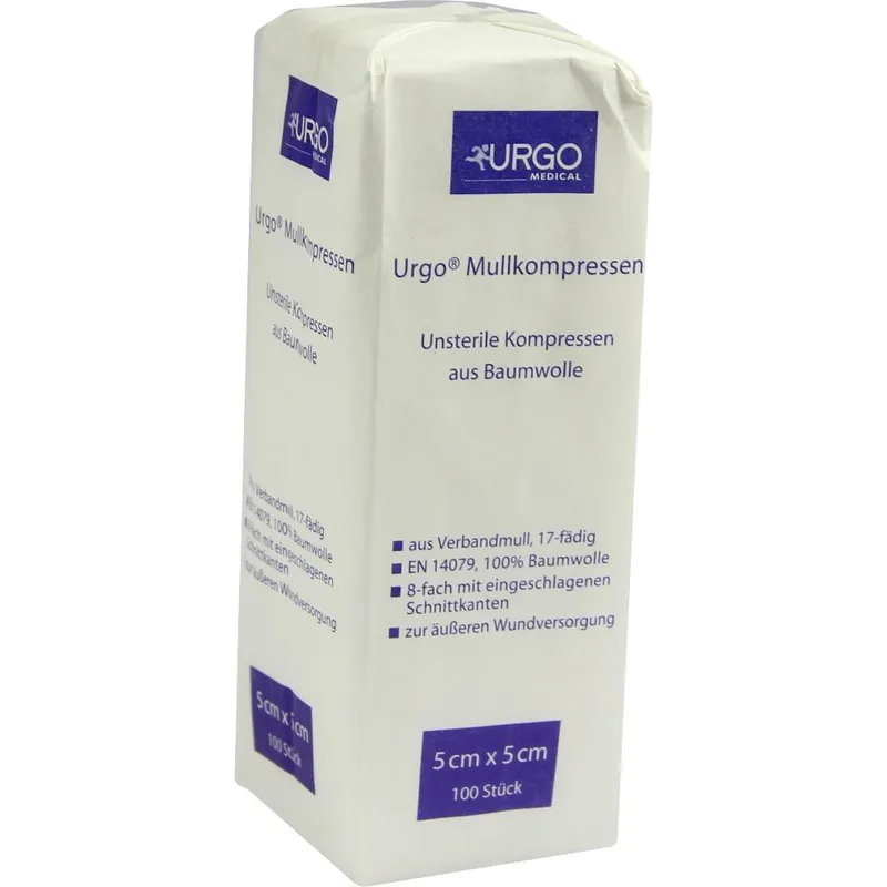 Urgo URGO MULLKOMPRESSEN 5x5 cm unsteril 100 St Kompressen – Produktbild 1 von 1