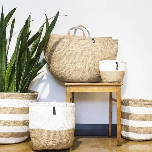Mifuko Mifuko KIONDO Körbe XS - Sisal/Papier Aufbewahrungs- & Pflanzkorb, Duo stripes (braun), – Produktbild 1 von 3