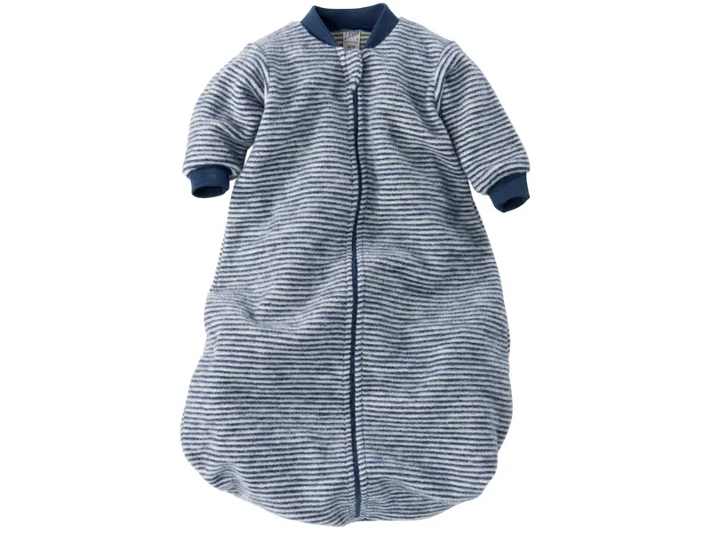 Lilano Lilano Schlafsack Baby langer Arm Bio-Merinowolle marine-geringelt Gr.50/56, Blau, – Produktbild 2 von 2