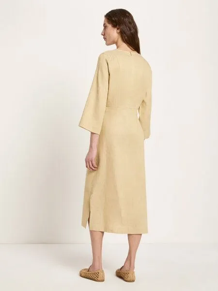 LANIUS LANIUS Midikleid (OCS) aus Leinen und Bio-Baumwolle, Khaki creme, – Produktbild 3 von 4