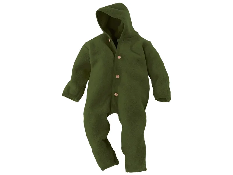 Engel natur Engel Natur Baby Kapuzenoverall Bio-Merinowolle Fleece melange-schilf Gr. 74/80, Grün, – Produktbild 1 von 2
