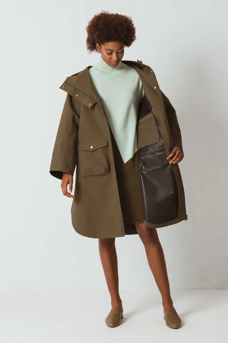 SKFK SKFK Damen vegan Regenmantel Jasone Khaki, Olivgrün, – Produktbild 1 von 2